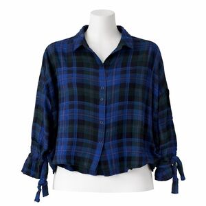Size L Highline Collective Shirt Tartan Plaid Button Down Blue & Green with ties